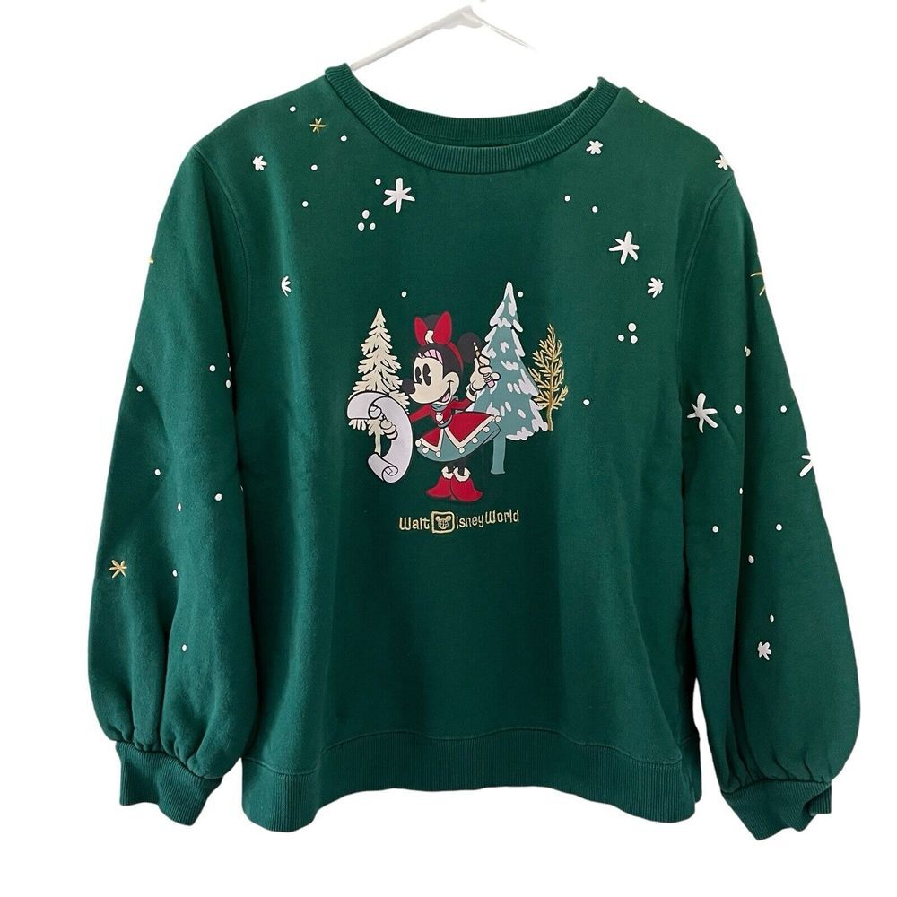 Walt Disney World Green Minnie Mouse Disney Parks‎ 2022 Christmas Sweater LARGE